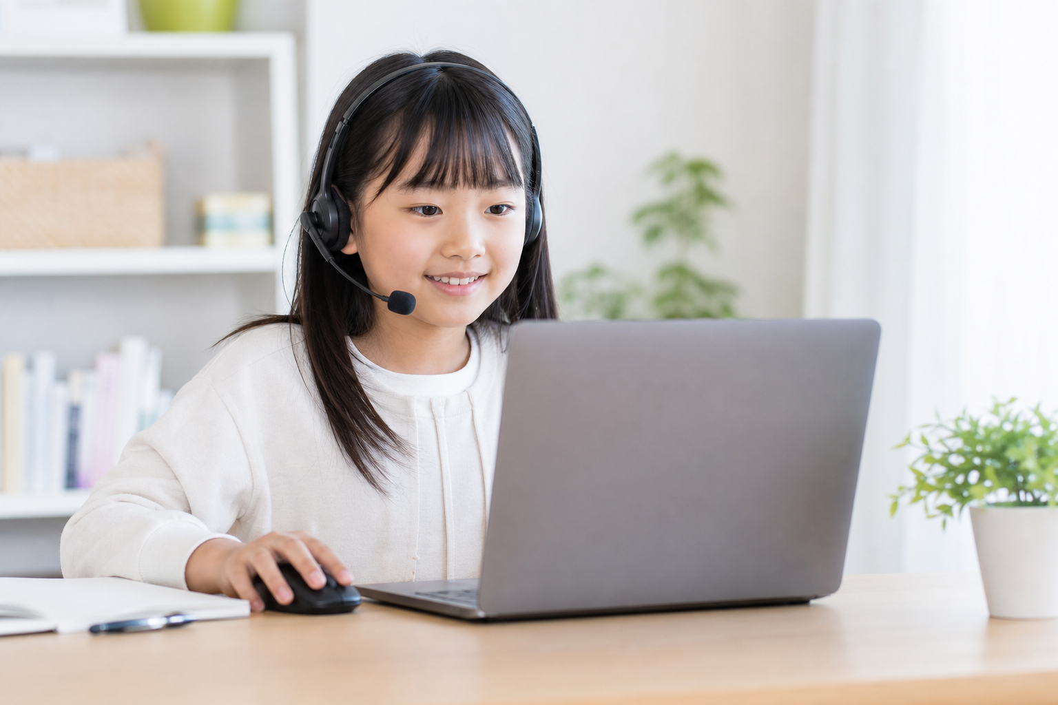 自宅でオンライン受講する子ども